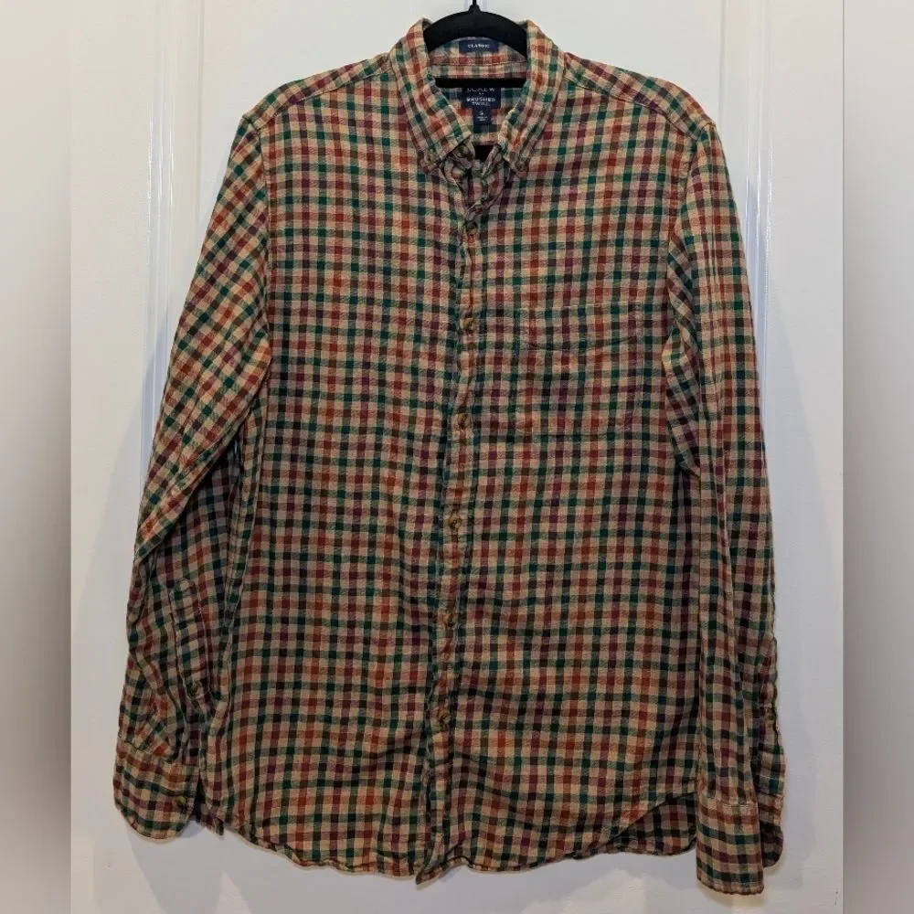 J.Crew Green Burgundy Plaid Flannel Shirt S Cotton Preppy Cabincore Lumberjack